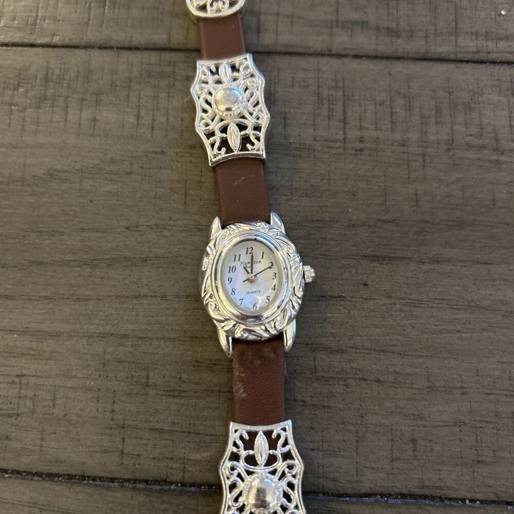Hampton Bay Women’s Watch With Silver Tone Casing, Leather Band, New Battery